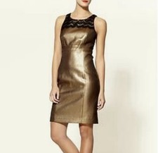 Trina Turk Gold Metallic Black Lace Sz 2 Mini Dress Sleeveless Formal Cocktail