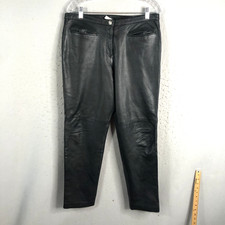 Vintage Hugo Buscati Leather Pants Womens 14 Black Lined Moto Biker Y2K Goth