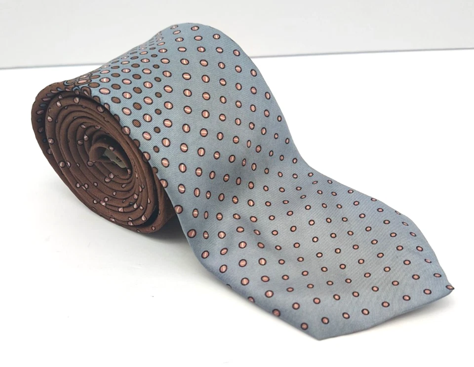Corbata vintage Hardy Amies London toda seda para hombre azul marrón rosa lunares Foto 2 de 4