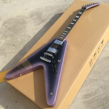 Purple Flying V Electric Guitar HH Pickups Solid Mahogany Body&Neck Fast Ship