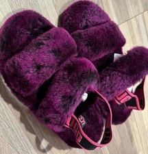 UGG Fluff Yeah Slide Women's Purple Fur Slippers Size 6 Hot Pink