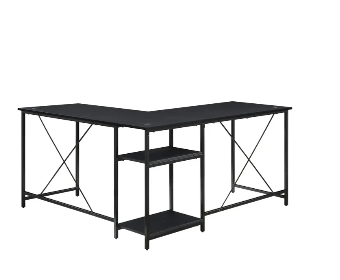 Two-Way Convertible Desk with Storage Shelf & Cord Management, Charcoal - Image 4 of 4