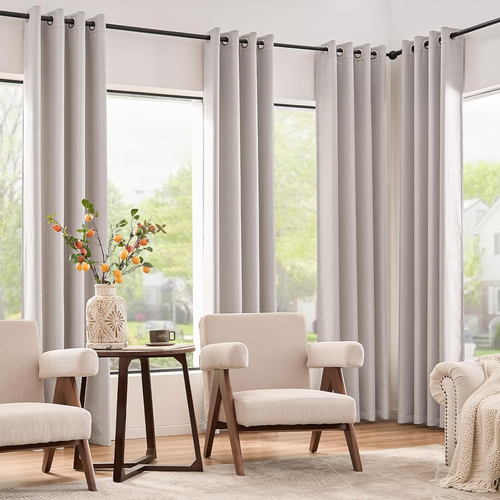 Linen Textured Curtain 84 Inch Long for Living Room Light Filtering Thermal Insu - Picture 12 of 12