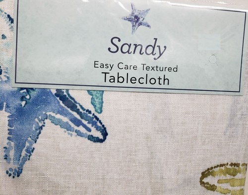 Printed Textured Fabric Tablecloth, 60"x84" Oblong, SEALIFE, STARFISH, SANDY, BM - Picture 4 of 8