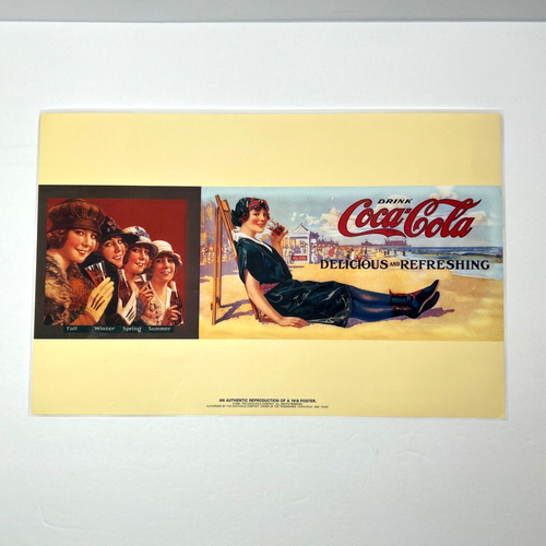 Lot of 3 Coca Cola Placemats 17.5" x 11.5" 2 Classic Santa and 1918 Beach Repro - Imagen 4 de 11