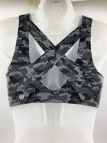 Lululemon Women’s Enlite Bra 34B EUC Front Zip Gray Camo Boujee Activewear - Picture 2 of 7