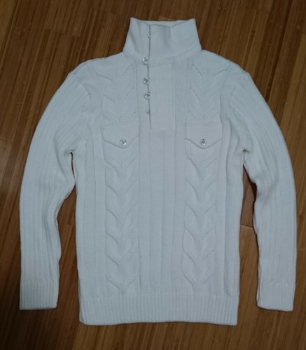 MENS POLE CAT BRAND SWEATER M/L WHITE WOOL BLEND - Picture 1 of 8