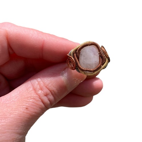 Trendiger Rosenquarz Edelstein Kupferdraht Wickelring Schmuck Jahrestag Geschenk Gr. 7 - Bild 8 von 15