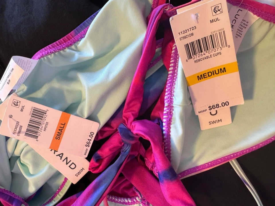 Conjunto de bikini de dos piezas Lucky Brand talla S/M acolchado ajustable hipster $132 nuevo con etiquetas Foto 3 de 4