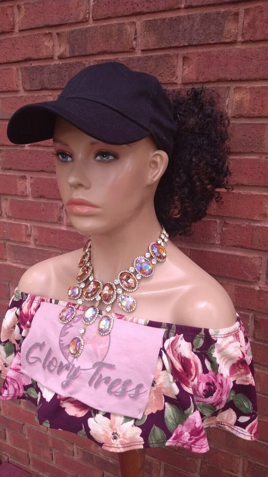 Peluca sombrero cola de caballo personalizada | Peluca afroamericana rizada rizada cola de caballo  Foto 4 de 4