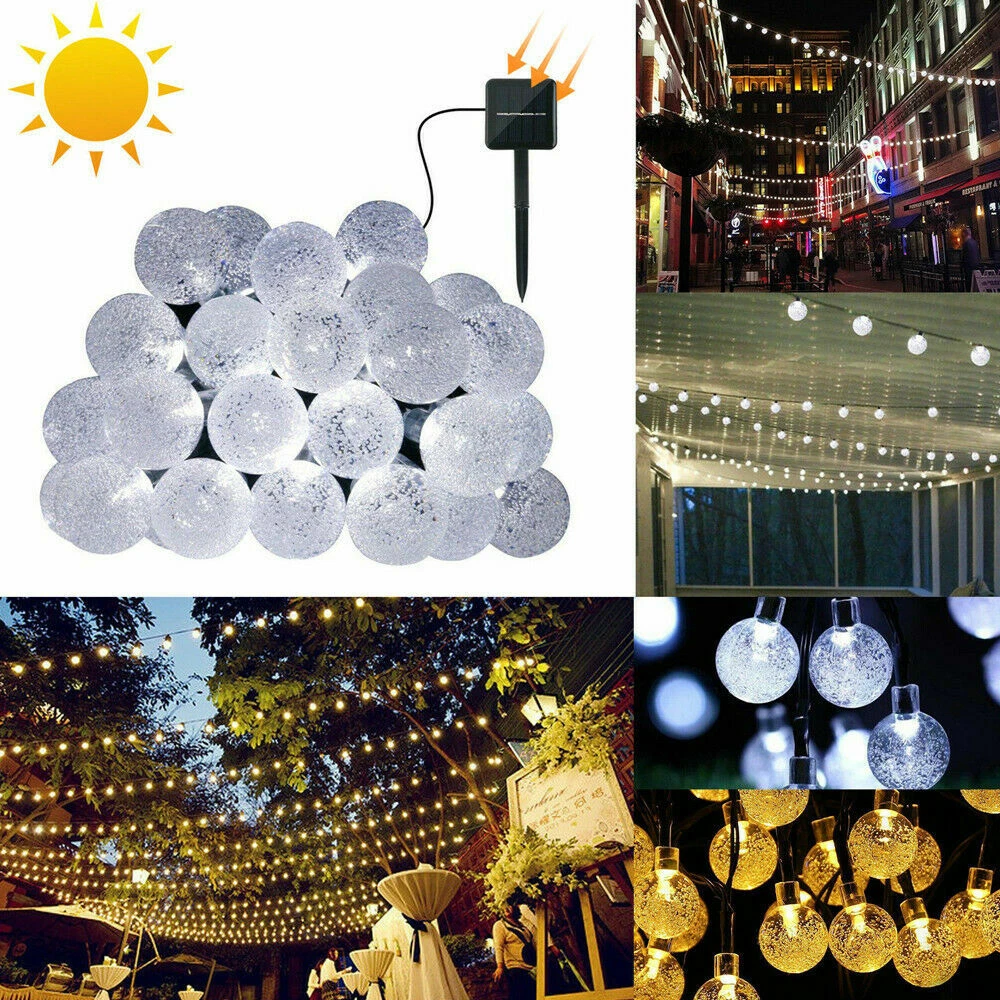 6.5m Solar Panel LED String Lights Globe Garden Fairy Lights For Outdoor Decor