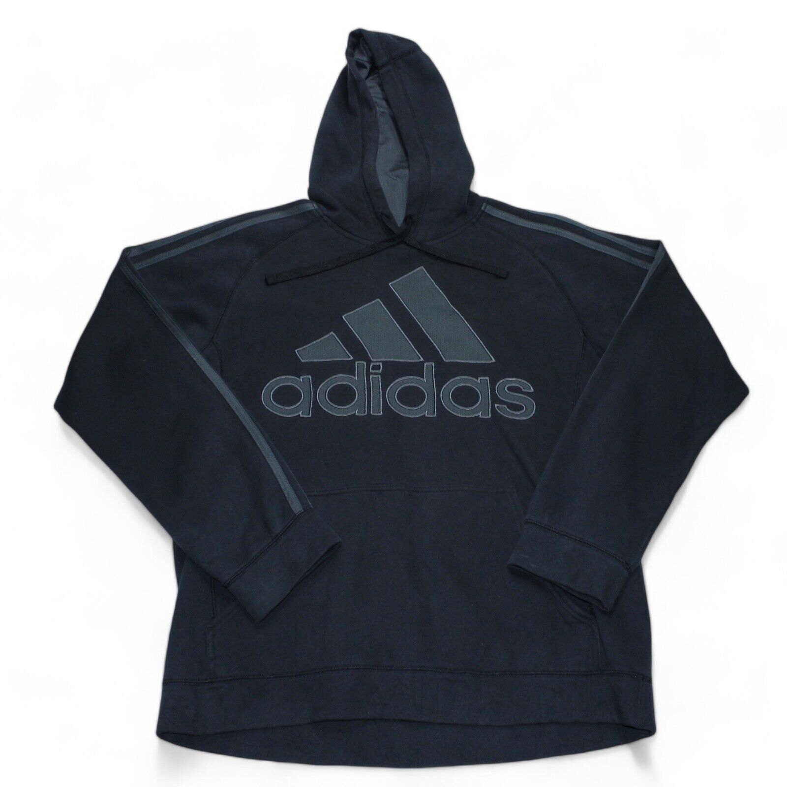Adidas Spellout Hoodie Mens Relaxed Medium Black Fleece Lined Embroidered Sports