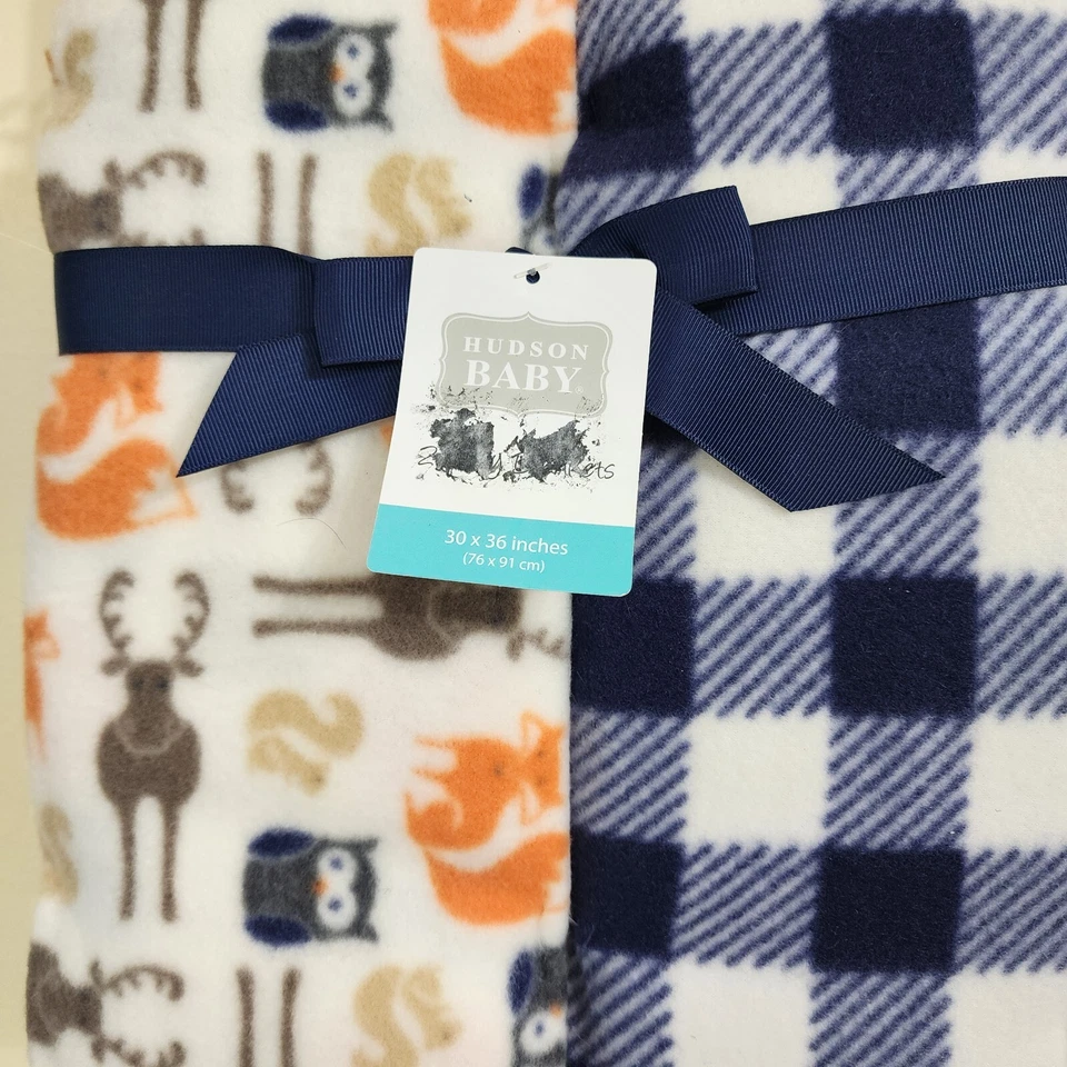 Paquete de 2 mantas de bebé Hudson Baby suaves acogedoras azules a cuadros de búfalo bosque 30x36 Foto 2 de 4