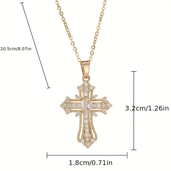Alternate view of Women Luxury 14k Gold Plated Rhinestone Crystal Cross Pendant Necklace Charm New