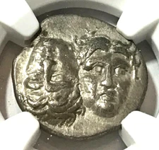 Moesia Istrus. 4th c. BC. AR Drachm Inverted Heads Sea Eagle NGC Certified Coin