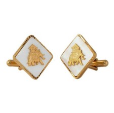Handcrafted 18 kt Gold plated Elephant Cufflinks Square base of Mother of Pearl