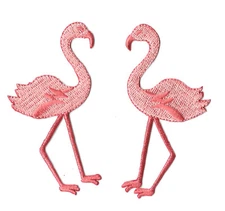 Flamingo - Tropical bird - Embroidered Iron On Applique Patch - Set Of  2
