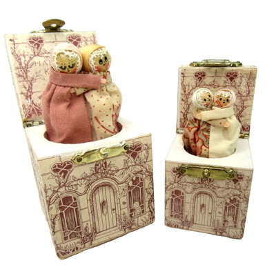 2 ANN FULLER DESIGNS Jack-in-the-Box miniature England made pop up dolls Kissing