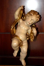 11" ANRI WOOD HAND CARVED CARVING ANGEL PUTTO CHERUB ITALY STATUE WALL FIGURE