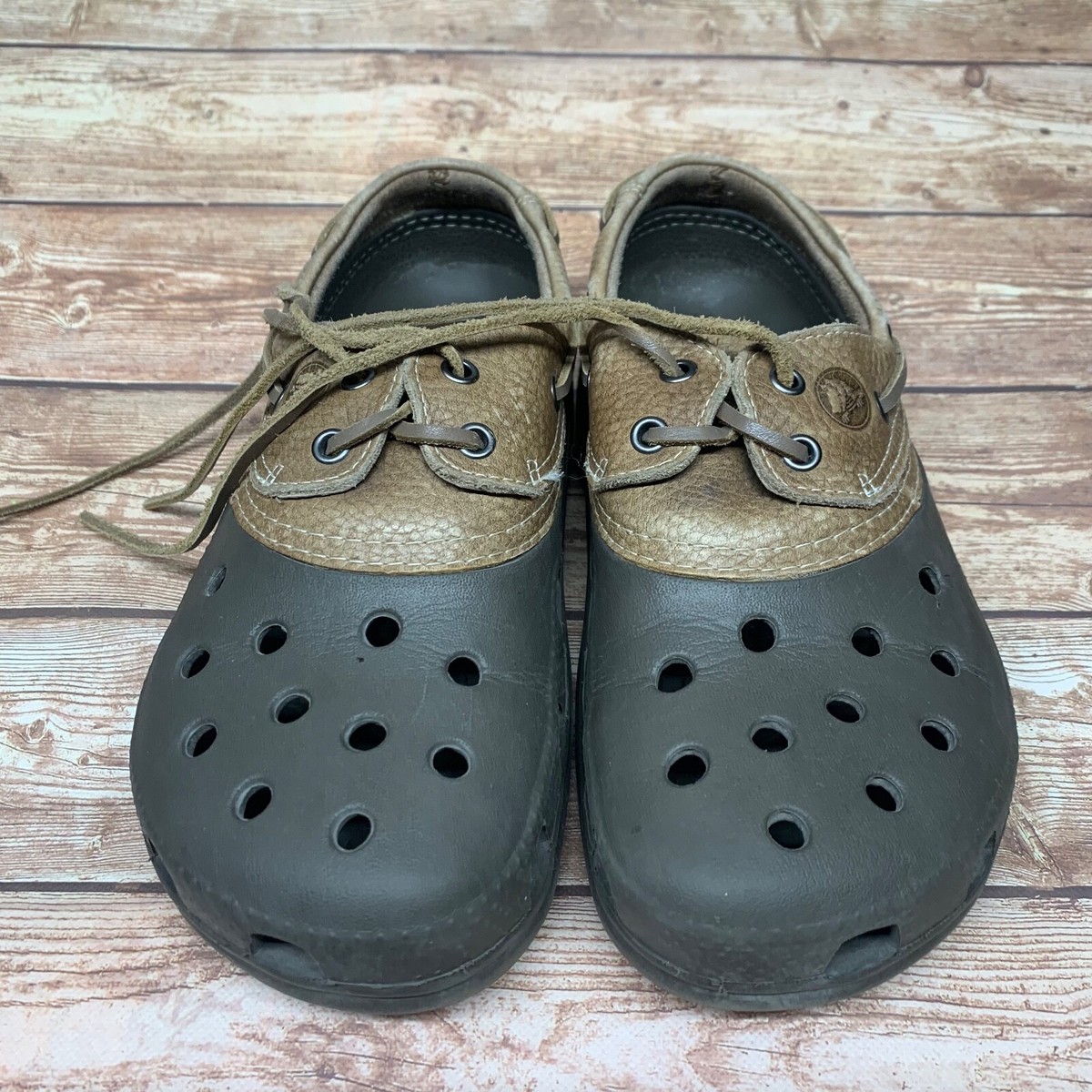 Crocs Islander Shoes Mens 8 Womens 10 Brown Leather Lace Up 