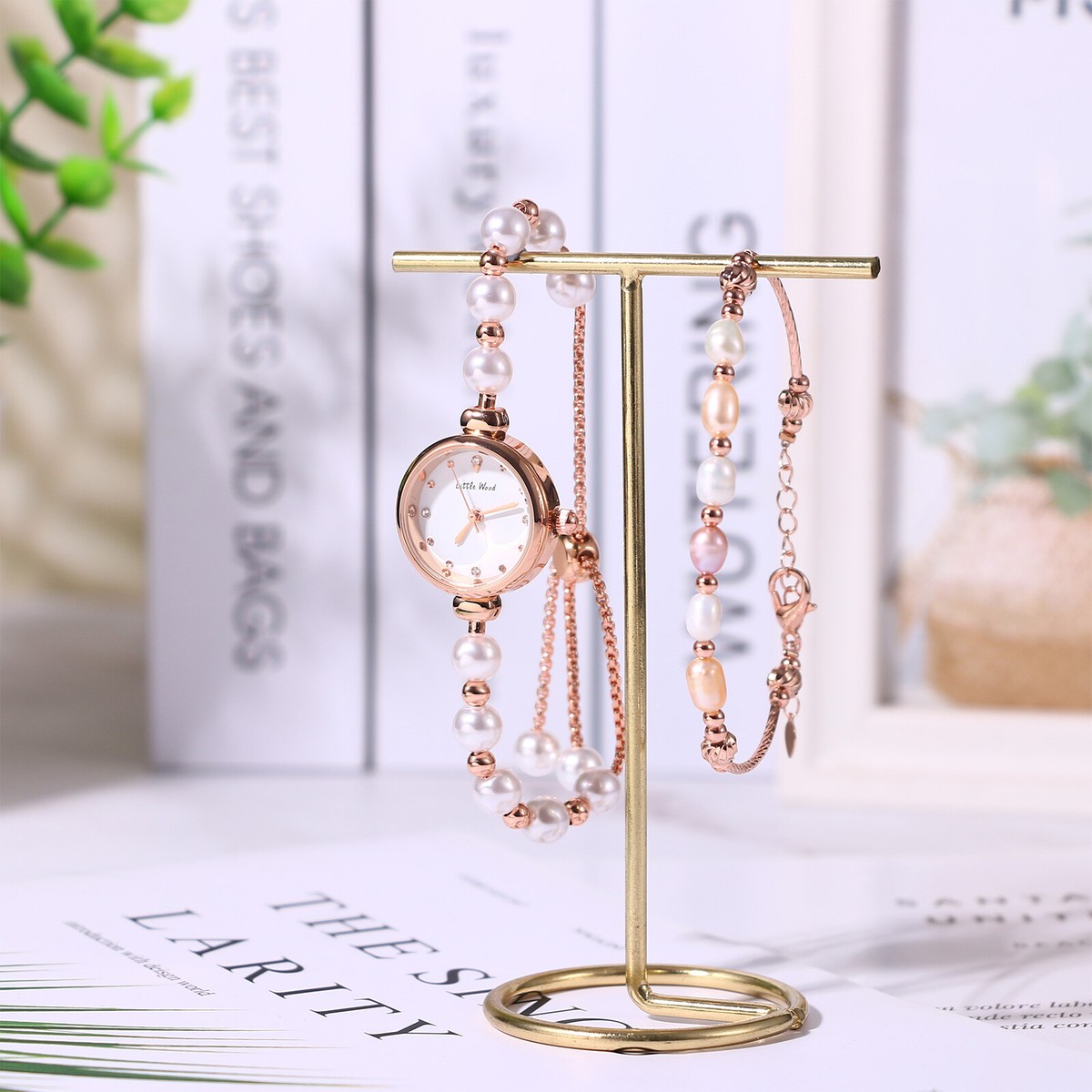 Women's Ladies Pearl Quartz Wrist Watch Bracelet Set Stainless