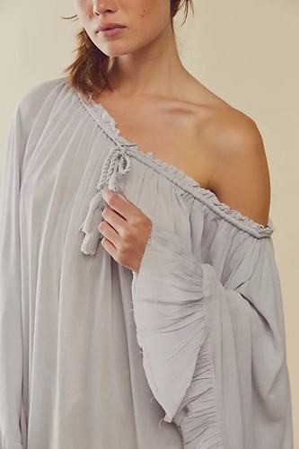 Free People Here to Stay Tunic kimono cape sleeves light Grey Oversized Size S - Picture 2 of 8