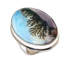Dendrite Opal Gemstone Handmade 925 Sterling Silver Jewelry Ring Size 9 b339