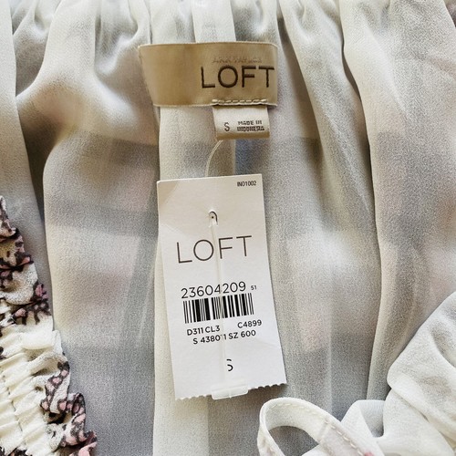 Loft Damen Top S Schulterfrei Paisley kariert transparent gefüttert rosa grau Langarm - Bild 8 von 15