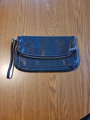 Talbots Black Leather Folding Clutch Handbag Wristlet Classy