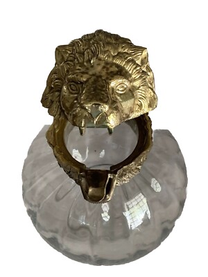 Vintage RARE Signed Valenti Glass Pitcher Brass Lion Head FINELY CRAFTED