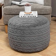 Round Foam Filled Pouf Ottoman 20x12 In Plush Fiber Ottoman Foot Rest Foot Stool