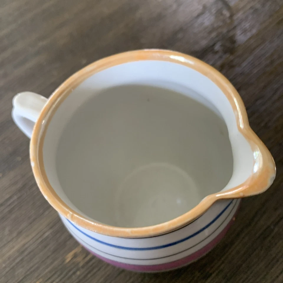 "Jarra antigua crema rosa/blanco/azul 3,5"" de alto usada en excelente estado" Foto 2 de 4