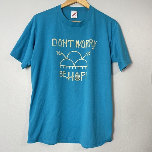 Vintage Single Stitch Native American T-Shirt Don't Worry Be Hopi Herren Large
