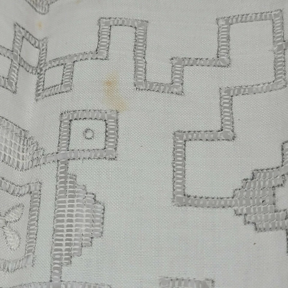 Pañuelo de lino victoriano geométrico vintage bordado hilo tirado dibujado boda Foto 3 de 4