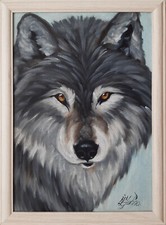Quadro originale lupo amante degli animali arte incorniciato 12 di 9 lupi oli...