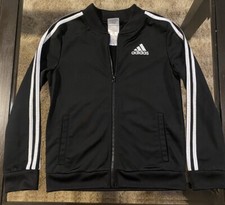 ADIDAS BOYS TRACK JACKET Shirt BLACK With STRIPES Size Large 14 Youth Full Zip