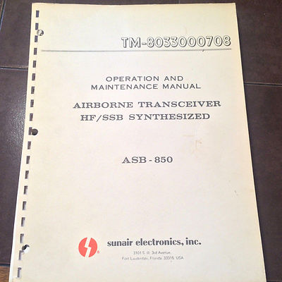 Sunair ASB-850 Operation Install & Maintenance Manual