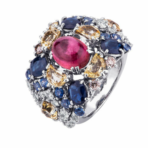 Bague Argent 925 Tourmaline Bio - Faite Main, Pierre Marquise, Taille Réglable, Neuve