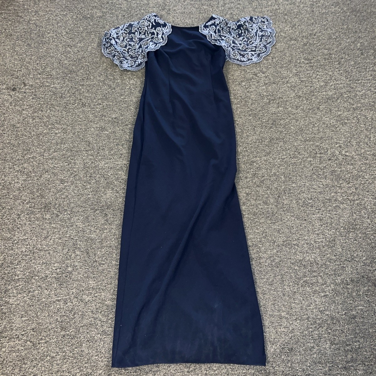 aidan mattox blue beaded dress Aidan Mattox Keyhole Neck Sleeveless Beaded Sequin Rhinestone Back Keyhole  Front Zipper Side Stretch Crepe Dress main image 1