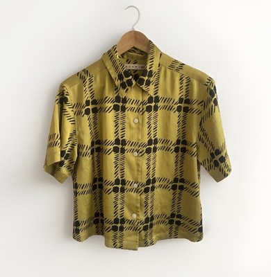 Marni x Uniqlo Bluse Damen XS Extra Small schwarz senf kariert Hemd