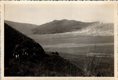 Black & White Photograph of Hikers in Volcanic Landscape Mount Bromo June 1983