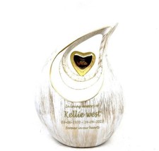 Golden Heart Teardrop Urn for Adult Cremation Ashes Aluminum Keepsake Memorial