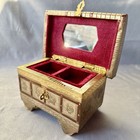 ANTQ Repousse Indian Red Velvet Lined Wooden Jewelry Box. Hammered Brass Copper