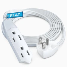 6ft Flat Plug Extension Cord 16 Gauge 3-Prong 13A Grounded Wire White