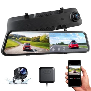 4K 12" WiFi Dash Cam Mirror GPS Voice Control Car Rear View Backup Dual Camera