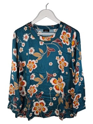 Walbusch Damen Langarmshirt Gr. 40 Petrol Blumenmuster Viskose