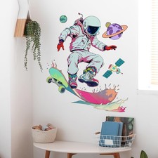 Cool Skater Astronaut Wall Sticker Nursery Wall Decal for Kid Boy Removable P...