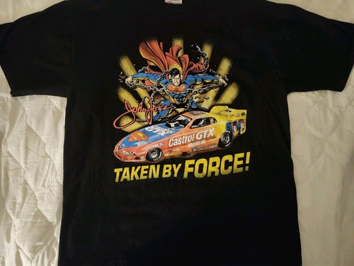 Vintage 1999 XL John Force Superman DC Comics Castrol NASCAR Racing T-Shirt