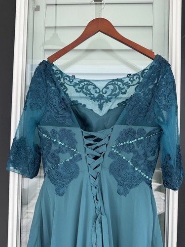 Chiffon Evening Dress Gown Flowing Embroidery Elegant NEW Large Wedding - Picture 5 of 6