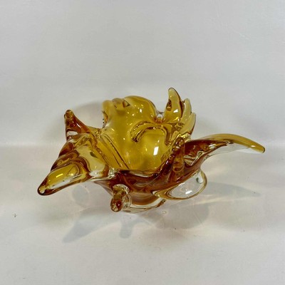 Vintage 3-Points Chalet Glass Amber Freeform Ashtray Bowl Mid-Century Modern MCM